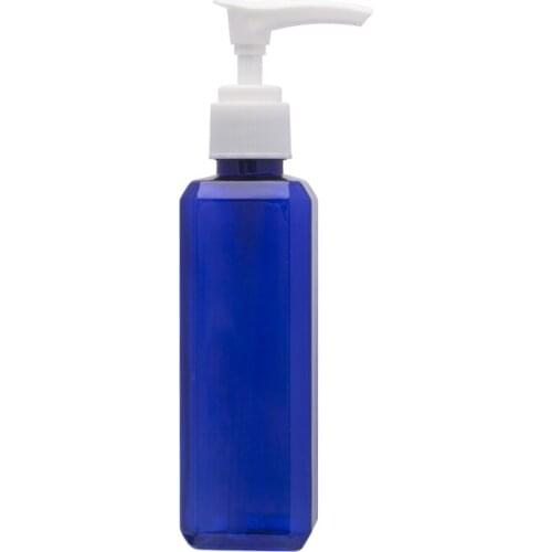 30pcs 100ml blue green transparent square lotion pump bottle emulsion bottling cosmetics packaging bottle PET plastic bottles