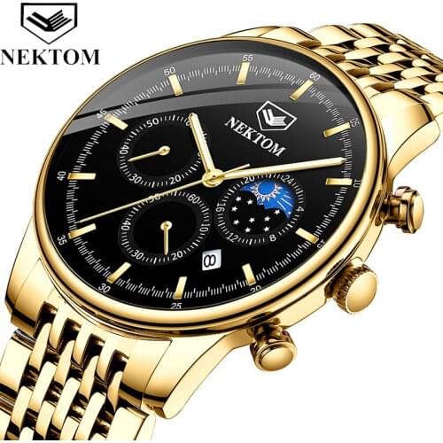 NEKTOM Mens Watches Military Luxury Brand Watch Mens Quartz Stainless Clock Fashion Chronograph Watch Man Relogio Masculino