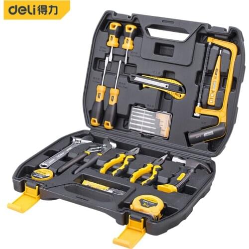 Deli DIY Repair Hand Tools Set Household With Plastic Toolbox Precision Screwdriver Watch Batch Screwdriver Pliers Claw Hammer