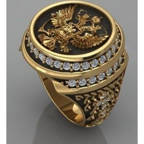 Men Gold Ring Spirit of The Empire Eastern Roman Legion Two-head Eagle Sign Holy Cross Sword Viking Eagle Rings Hip Hop Jewelry