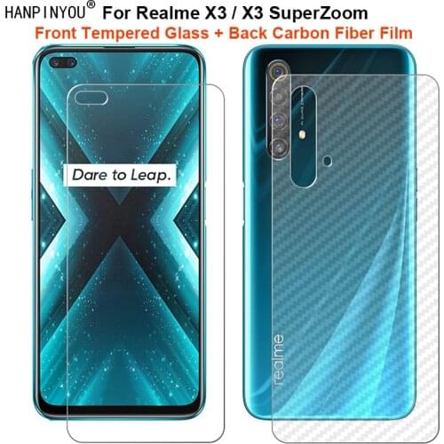 For Realme X3 / SuperZoom 6.6" 1 Set = Soft Back Carbon Fiber Film + Ultra Thin Premium Tempered Glass Front Screen Protector