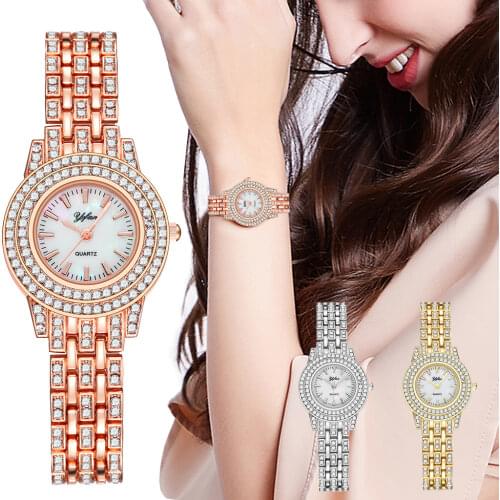 Women Rose Gold Full Diamond Bracelet Watches Luxury Quartz Rhinestone Wrist Watches Relogio Feminino