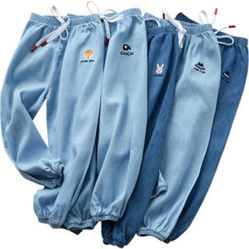 Baby girls boys jeans 3-11T kids full length cotton summer denim trousers Air-conditioned rooms school pants kids loosen pants