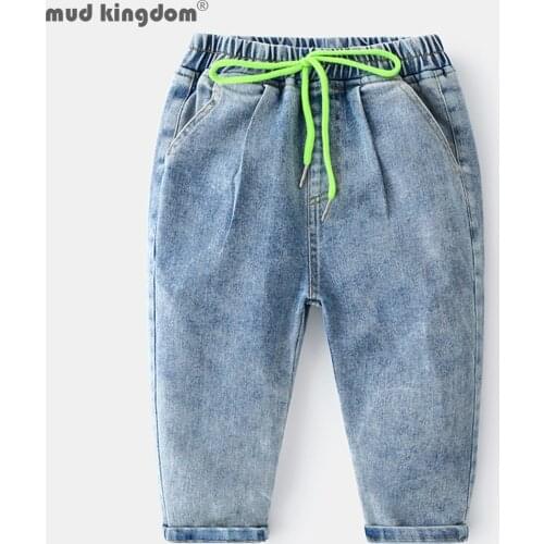 Mudkingdom Boys Jeans Autumn Casual Cotton Drawstring Denim Long-Pants Kids Trousers for Boys Clothing