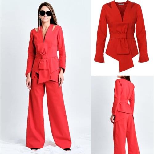 Elegant High Quality Women Suits Slim Fit Bow Lace Blazer Wedding Party Celebrity Red Carpet 2 Pieces Jacket