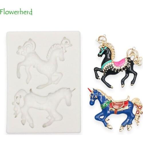 Two Horses Chocolate Liquid Silicone Mold Cake Decoration Unicorn Clay Fondant Mold Baking Accessories Resin Molds
