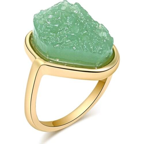 Luxury Green Natural Stone Rings For Women Girl Fashion Gold Color Trendy Crystal Wedding Finger Ring Jewelry Party Best Gift