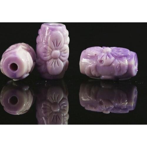 Beautiful 10*16mm synthetic purple shell drum cylinder column carving flower new loose beads diy jewelry 5pcs B897