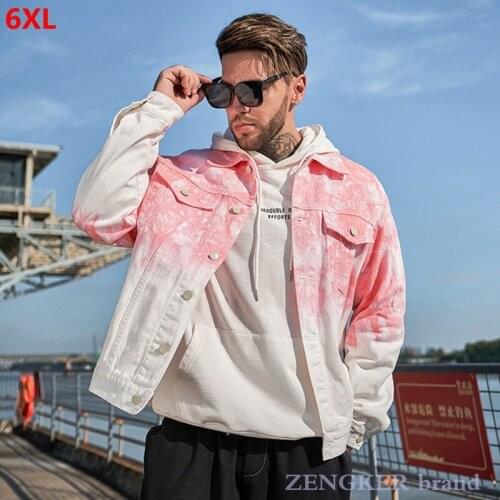 Autumn big size Tide brand denim jacket color gradient Young students 4XL 5XL 6XL Mens Jacket mens clothing plus size clothes