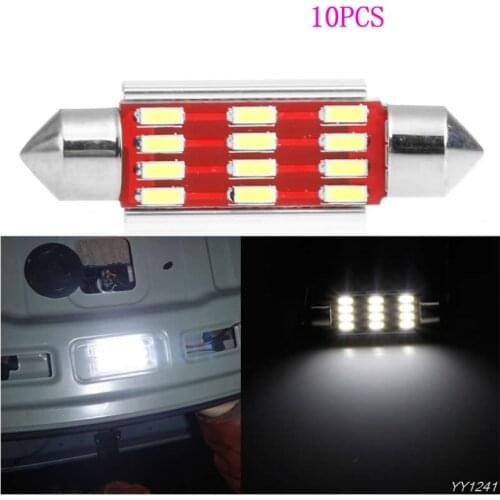 10PCS 4014 12SMD C5W LED Canbus Festoon Dome Lamp Car License Plate Light Auto Bulbs Car Ligths 31/36/39/41mm