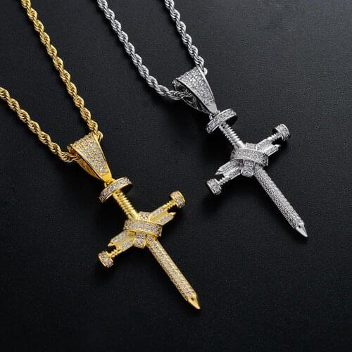 Brass CZ Nail Cross pendants Iced Out Hip Hop Necklace For Men And Women Gold color silver color