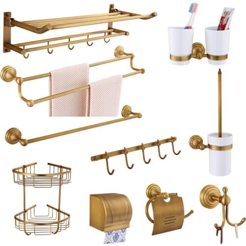 Copper mobile phone rack soap net bathroom accessories European vintage towel bar Ceramic toothbrush cup rack bathroom product