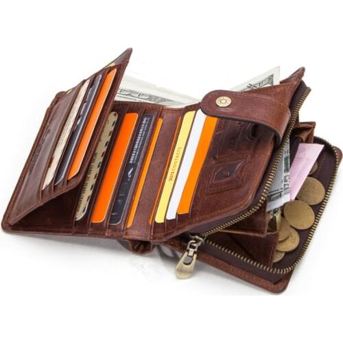 New Trifold Leather Wallet With RFID Blocking Smart Design Man Woman Wallets Multifunctional Travel High Capacity Wallet 2021
