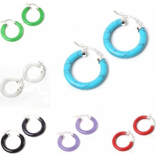 New Fashion Womens Natural Jade /Coral /Agate Gemstone Silver Earrings