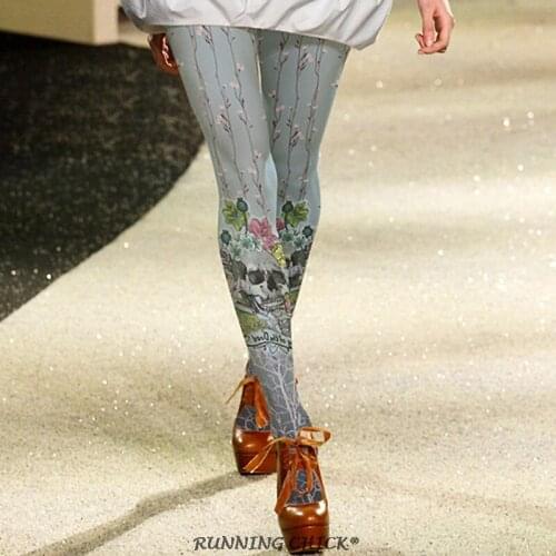 Skeleton Flower Printing Pantyhose New Winter Socks