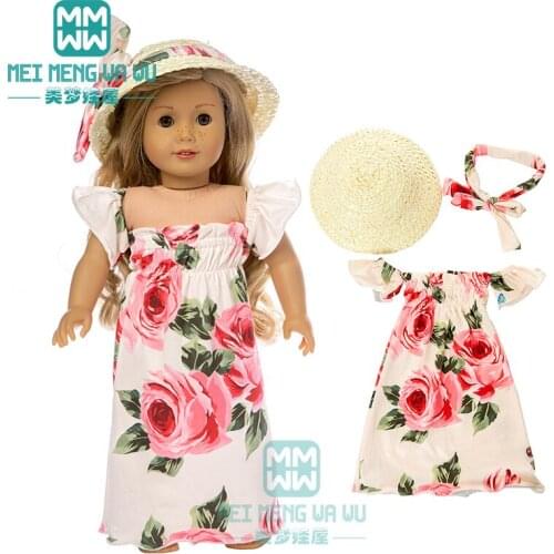 Clothes for doll fits 18 inch american doll fashion dress straw hat baby dolls Christmas day gift