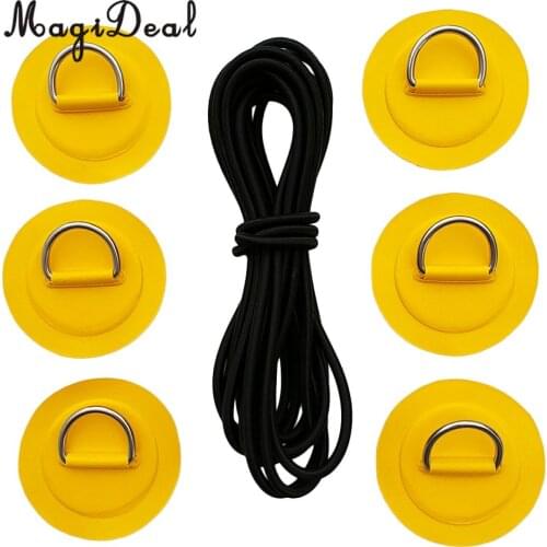 Lot 6 Stainless Steel D-Ring Pad/Patch & 5m Stretch Shock Cord for Inflatable Boat Stand up Paddleboard - Strong & Durable
