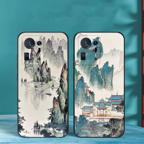 Embossed vintage East Asian Chinese Japanese style case For Xiaomi MIX 4 MIX4 Snow Mountain Crane cover