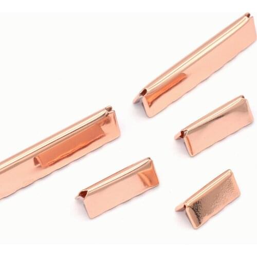 Rose Gold Ribbon End Clamps With Loop End Fastener Lanyard Clip Ribbon Cord Rope Clips Leather End Crimps Webbing Key Fob