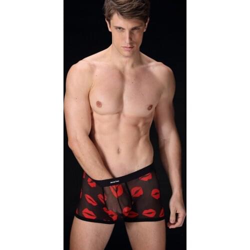 Sexy Mens Lips Printed Underwear Famous Brand Men Gay Kiss Transparent Boxer Big Man Hot Low Waist Shorts Panty Bodywear M-XXL