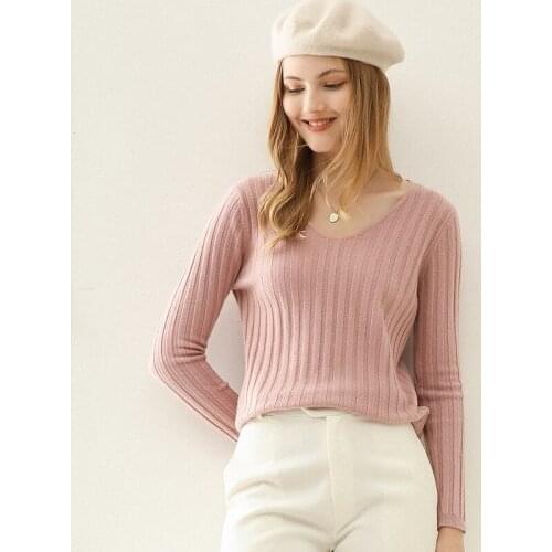 Spring Autumn new Women Sweater V-neck Cashmere Wool Knitted Sweater Solid Color Slim Sexy Pullover Womens Top Knitted Sweater