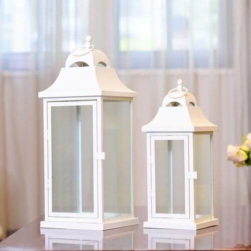 Windproof White Metal Candle Holder Glass Outdoor Iron Large Nordic Candle Holder Metal Glazen Kandelaar Candelabra JJ60ZT