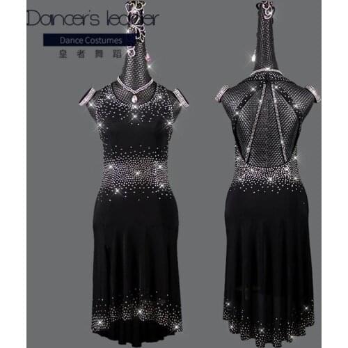 High-end Custom Latin Dance Dress Female Diamond Backless Dance Skirt Adult Chacha Tango Performance Costume