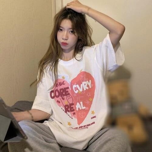 Women Round Neck Loose Harajuku T-Shirt Korean Style Short Sleeves Tee Top T-Shirts Summer Causal Loose Shirts