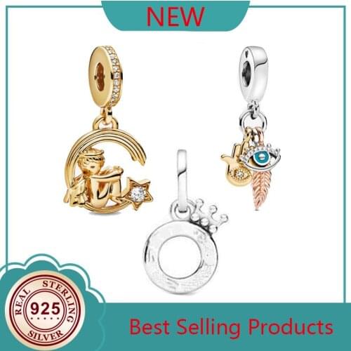 S925 Sterling Silver Pan Charm Golden Angel And Meteor Pendant Fit Pandora Women Bracelet & Necklace Diy Jewelry