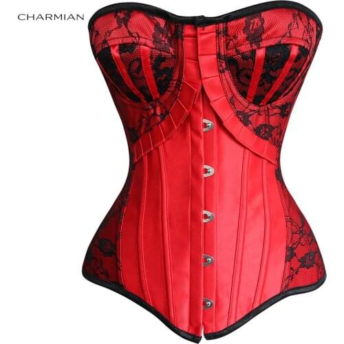 Charmian Womens Gothic Retro Overbust Corset Sexy Burlesque Christmas Corsets and Bustiers Wedding Party Corset Shapewear