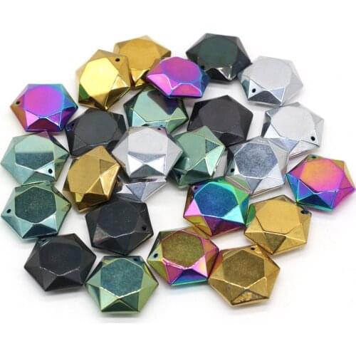 Charm Hexagon Natural Stone Pendants Retro Hematite Reiki Heal Amulet for Jewelry Making DIY Women Necklace Earrings Crafts