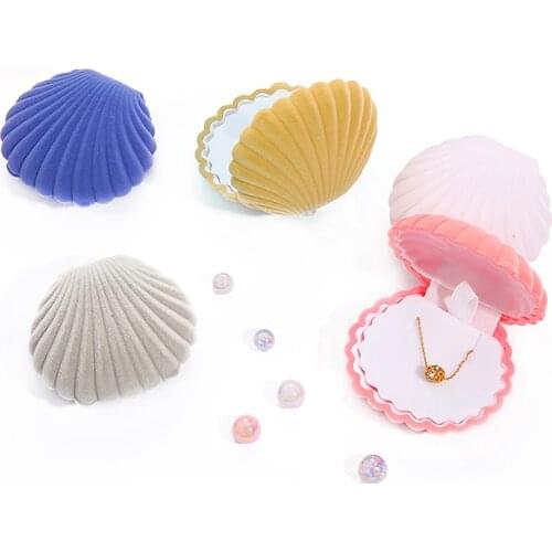 1pc Shell Shape Lovely Velvet Wedding Engagement Ring Box For Woman Earrings Necklace Bracelet Jewelry Display Gift Box Holder