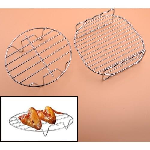 2Pcs 17cm Silver Stainless Steel Air Fryer Multi-purpose Square Double-layer Rack Fit for Roasting Foods In Oven
