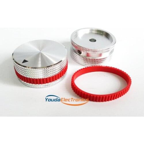 2PCs Silver Red 40X18 mm Aluminium HIFI AMP volume Control potentiometer Knob 6.0mm hole