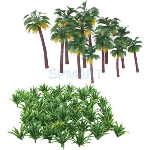 62Pc Green Scenery Layout Model Tree Landscape Model Sword Grass & Palm Tree