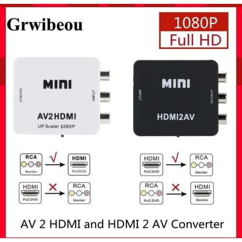 GRWIBEOU 1080P HDMI-compatible to AV Scaler Adapter Video Composite Converter HDMI-compatible to RCA CVSB L/R Video Mini HD2AV