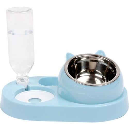 Pet Cat Bowl Automatic Water Drinking Feeder Dog Cat Food Bowl With Water Fountain Double Bowl Raised Stand Dish Bowls For Cats