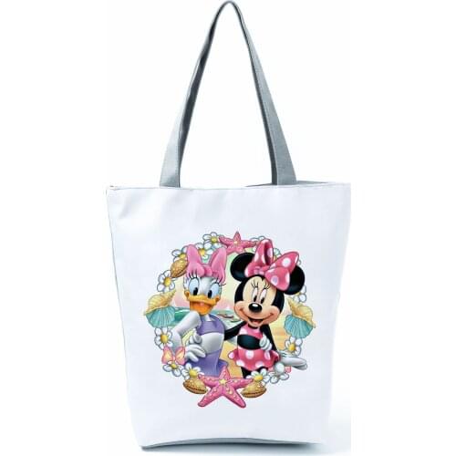 Donald Duck Printed Handbag Mickey Mouse Disney Women Shoulder Bag High Capacity Tote Eco Reusable Shopping Bag Travel Beach Bag
