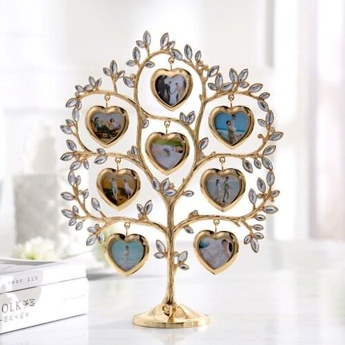 LASODY Rhinestone Family Tree Picture Frame Heart Crystal Home Desktop Decoration Family Terr Photo Frame Gifts for Friends