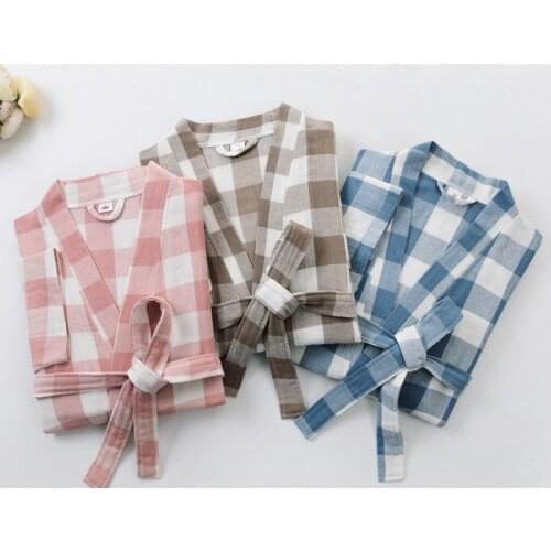 100% Cotton Robe Gown Sexy Bath Robe Womens Sleepwear Double deck Gauze Sleepshirts Female Home Bathrobe