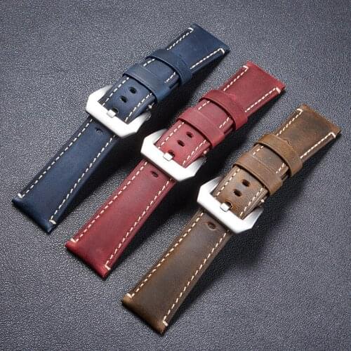 Crazy Horse Leather Strap Leather Strap 22-26mm Stainless Steel Pin Buckle Suitable For All Kinds Of Mens Watch Accessories
