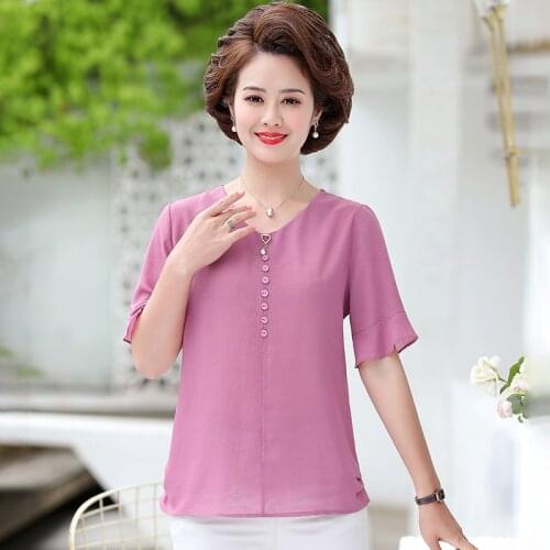 2021 Summer Women Tops Chiffon Shirts Blouses Middle Aged Mother Clothes China Femininas Camisas Clothing Female Plus Size