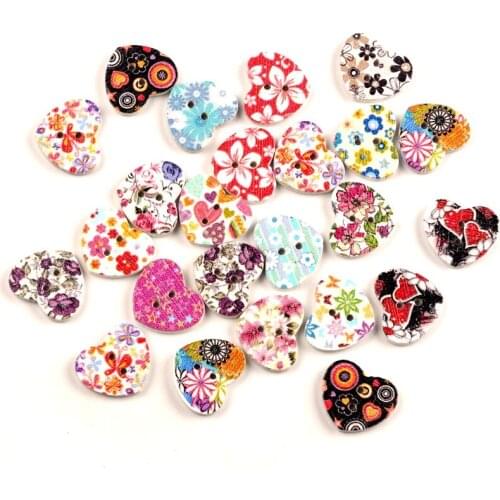 LF 50Pcs Mixed Wood Heart 17mm Sewing Buttons For Cloth Needlework Flatback Scrapbooking Crafts Decorative Diy Accessories