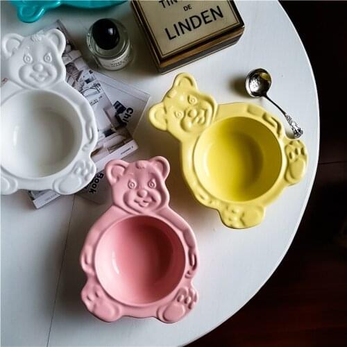 Bear Ceramic Dinnerware Bowl Soup Ramen Bowl Dessert Saucer Pasta Steak Plate Dinner DishesTableware For Kid Tableware For Kid