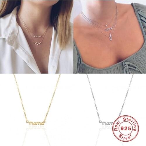 925 Sterling Silver Collares Minimalist MAMA Letter Pendant Necklace For Woman Mom Ladies Necklaces Mothers Day Birthday Gift