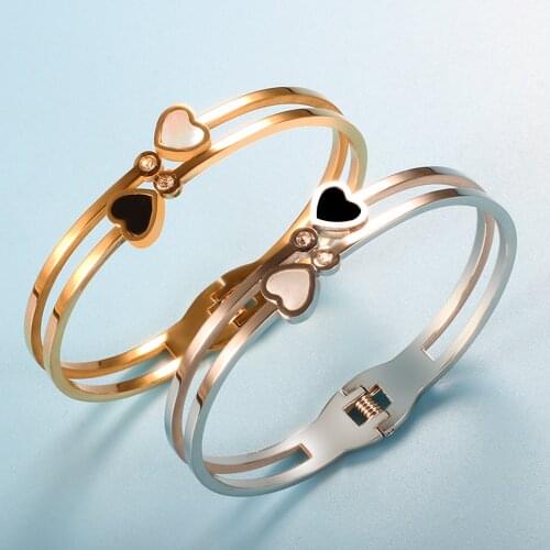 Fashion Heart Shape Black&White Shell Bracelets Bangles Stainless Steel Men Women Wedding Party Charm Jewelry For Bijoux Design