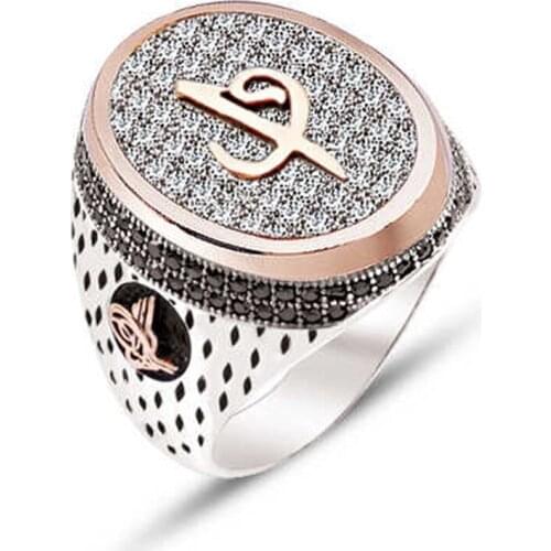 Silver Zircon Stone Embroidered Men 'S Ring