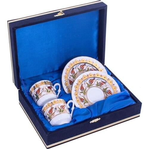 Gural porcelain 2-piece velvet box porcelain coffee cup Set coffee service Esperesso Cups Turkish Arab Greek Moroccan coffee