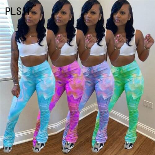 Tie-Dye High Pockets Hip Skinny Pants Young Party Lady Fashion Sheath Pants Casual Lady Fashion Sheath Trouser