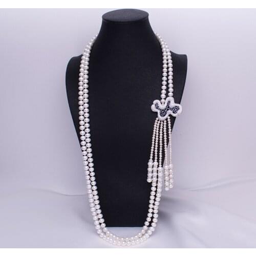 Double Strand Necklace 100% Natural Freshwater Pearl Jewelry Women Gifts Handmade Craft Genuine Pearl Necklace